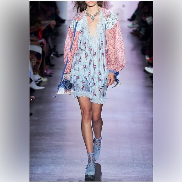 NWT 2pc SET🌹 SS20 Long Stem Roses Silk Tunic Blouse Matching Shorts -Cornflower - Picture 14 of 15